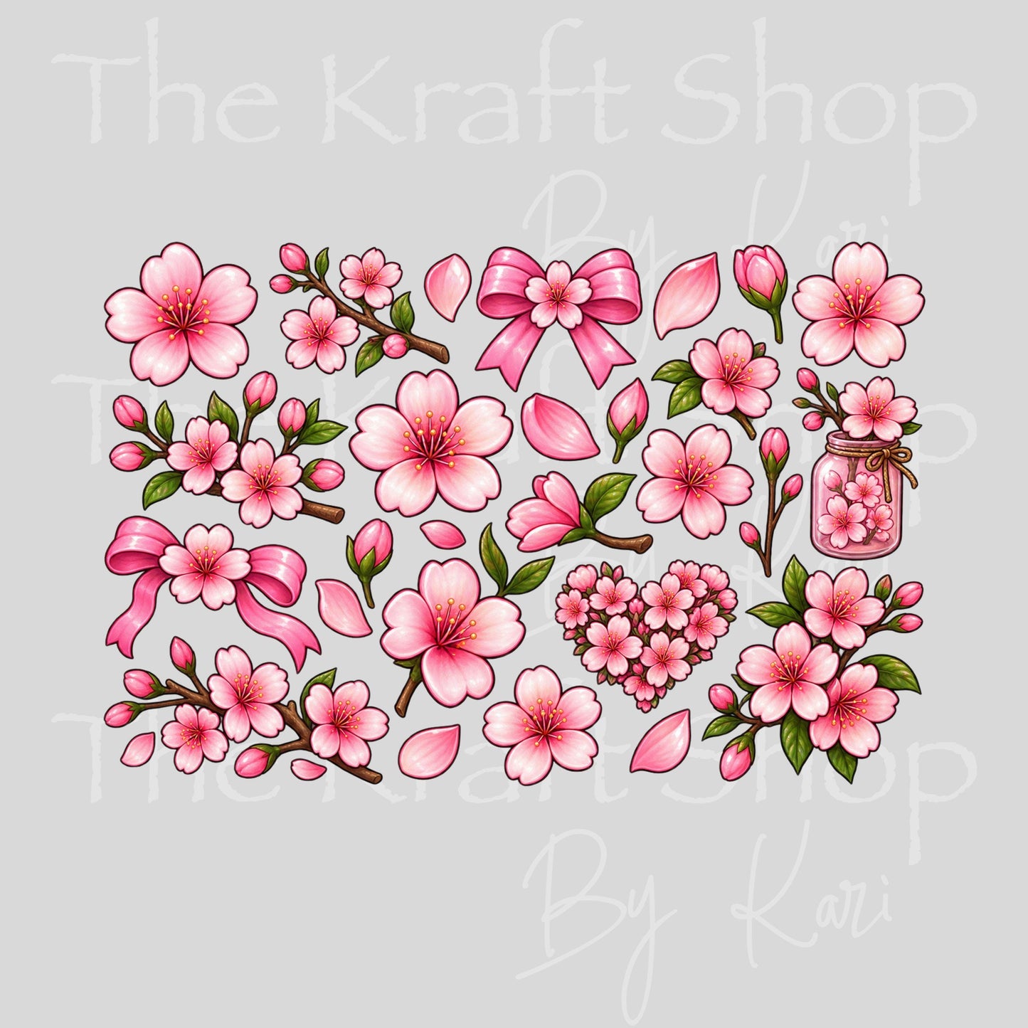 UV DTF Sticker prints. Cherry Blossom Heart element sheet bundle decal, permanent sticker. #10549