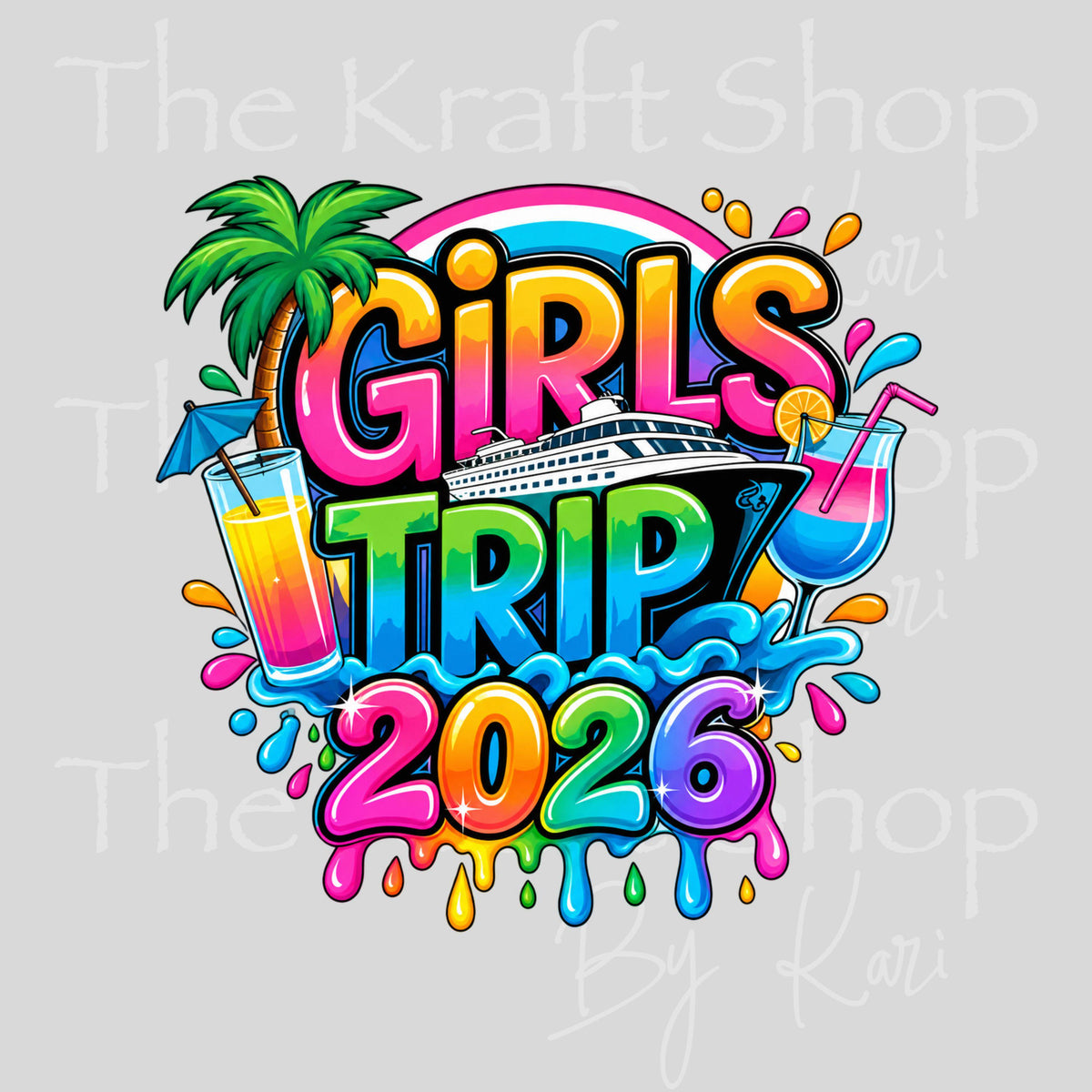 UV DTF Sticker print Girls Trip with year option decal, tumbler decal, permanent sticker. #4823