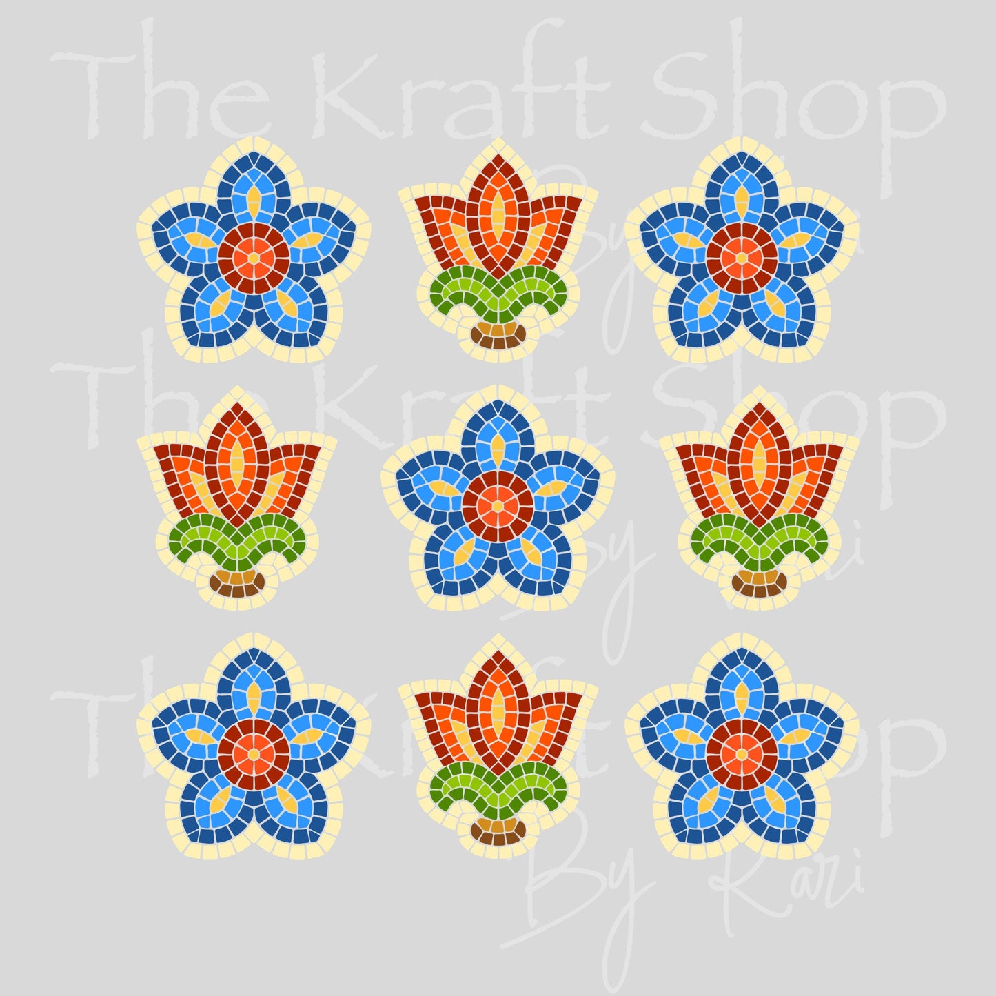 UV DTF Sticker print Stained Glass Flowers Element sheet 6x6 decal, tumbler decal, permanent sticker. #10561