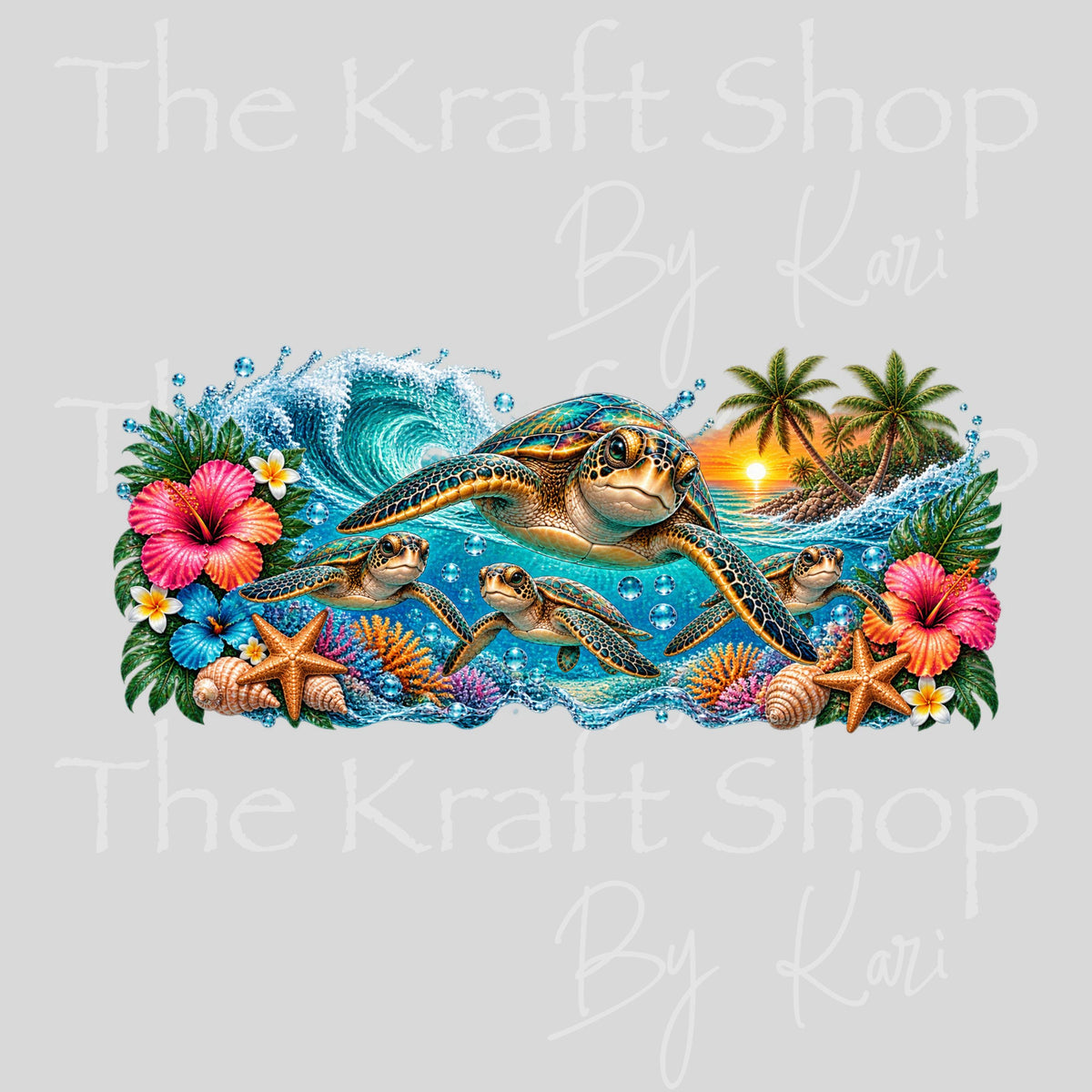 UV DTF Sticker print. Tropical Turtle glass can wrap decal, tumbler decal, permanent sticker #5617