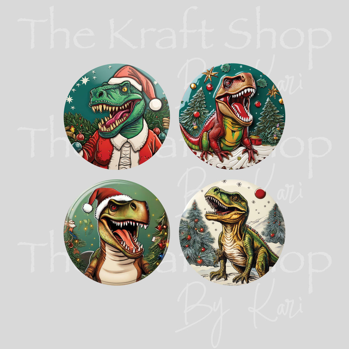 UV DTF Sticker print Christmas Dinosaur 4pk round Christmas Ornament decals #6024