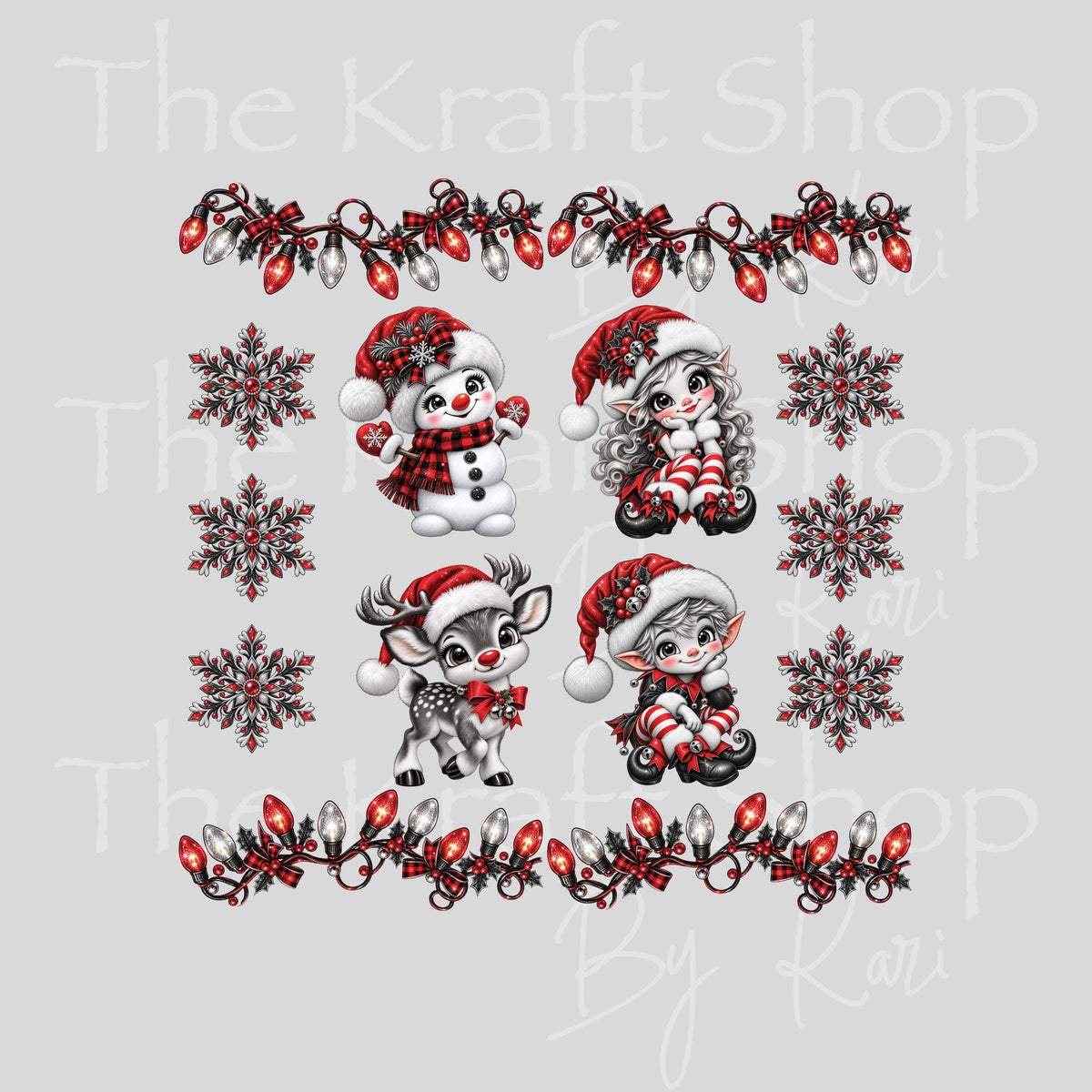 UV DTF Sticker Grey Scale Christmas Element sheet 8x8 decal, permanent sticker. #6015