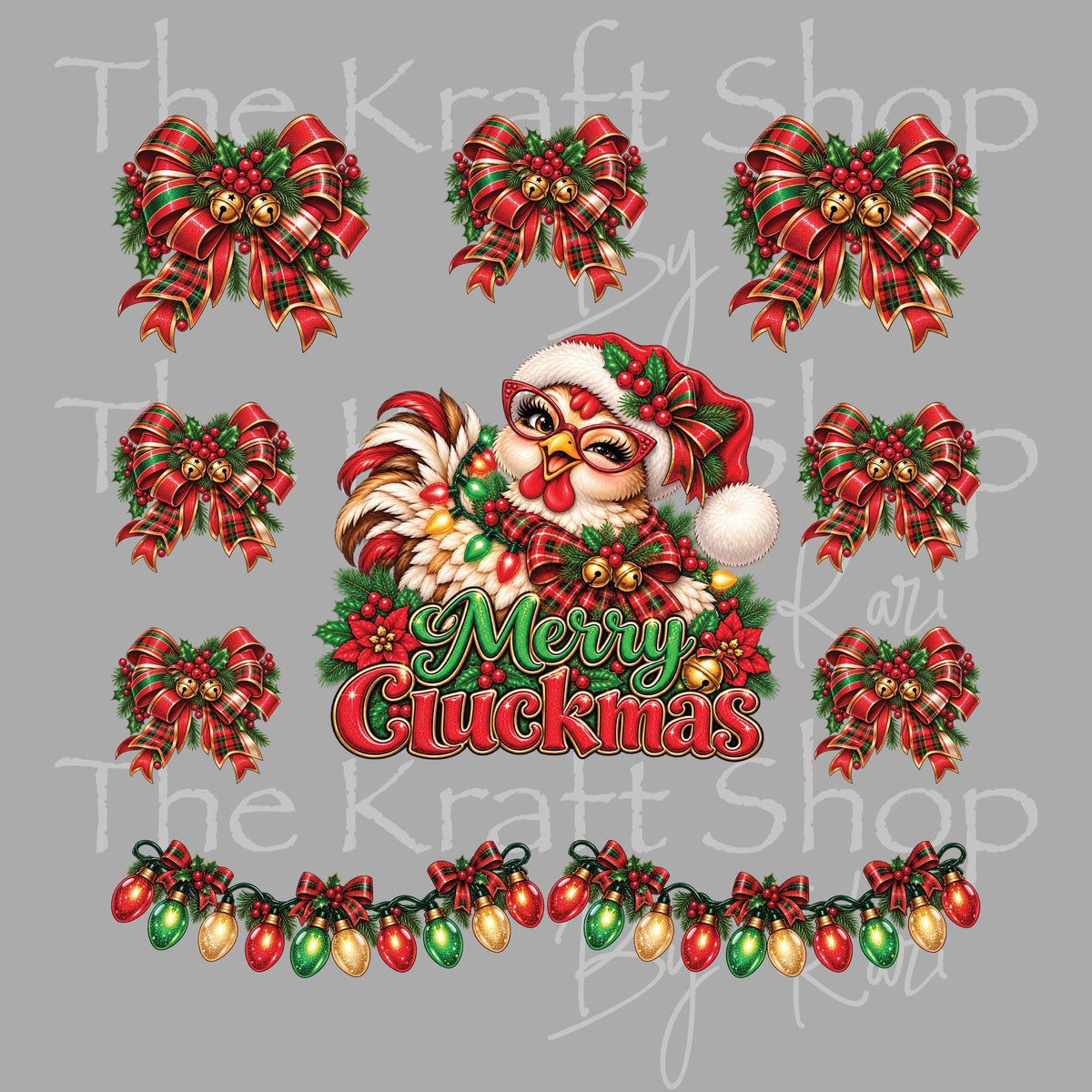 UV DTF Sticker Merry Cluckmas Christmas Element sheet 8x8 decal, permanent sticker. #2021