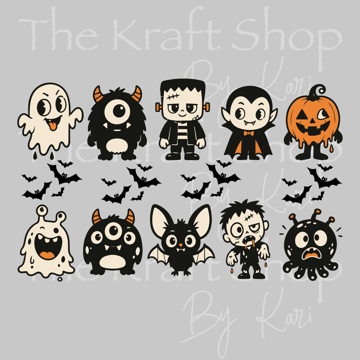 UV DTF Sticker print Cute Retro Halloween Monster Elements mixed media bundle of decals 8x5 decal #6055