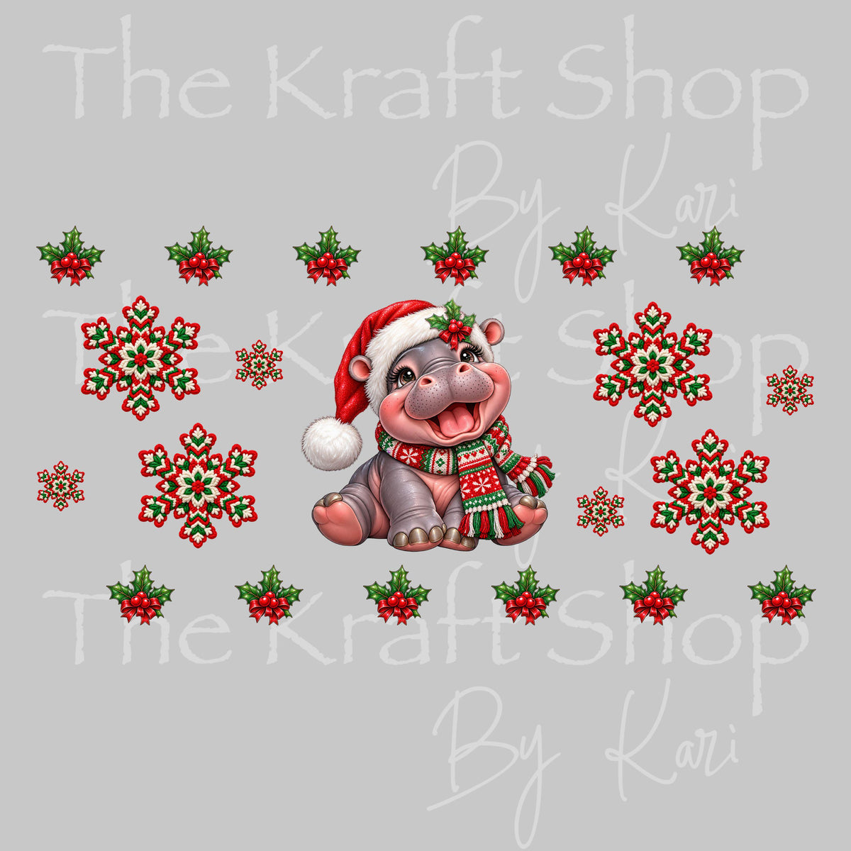 UV DTF sticker print Christmas Hippo Wrap decal, tumbler decal, permanent sticker. UV wrap for glass can tumbler. #6078