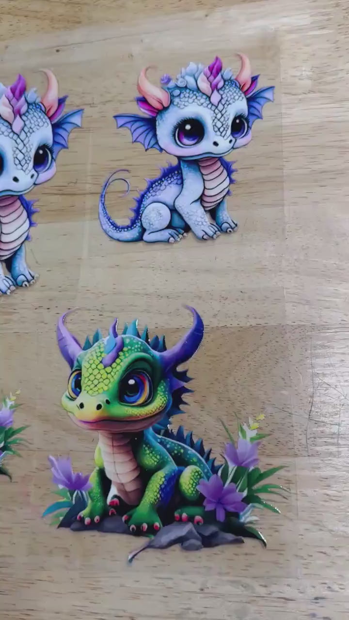 UV DTF Sticker print. Baby dragon decal, tumbler decal, permanent sticker. UV wrap for glass can tumbler. #1019