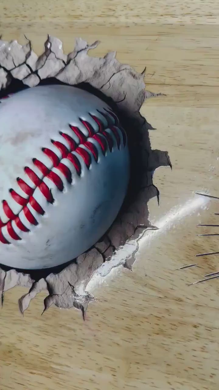 UV DTF Sticker print. Baseball cracked through decal, tumbler decal, permanent sticker. UV wrap for glass can tumbler. #9012