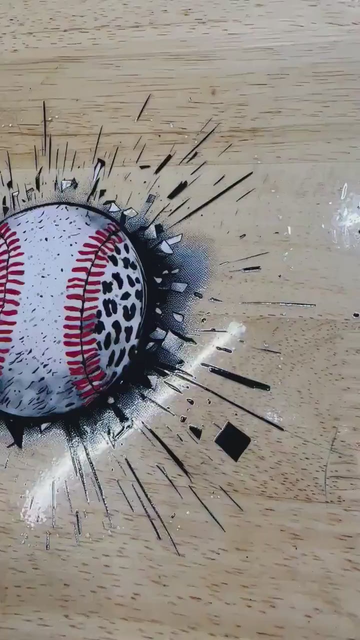 UV DTF Sticker print. Baseball leopard paint splatter decal, tumbler decal, permanent sticker. UV wrap for glass can tumbler. #9011