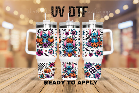 UV DTF 40 oz ready to apply Stit pumpkins Halloween spooky, 40 oz quencher tumbler decal #3163