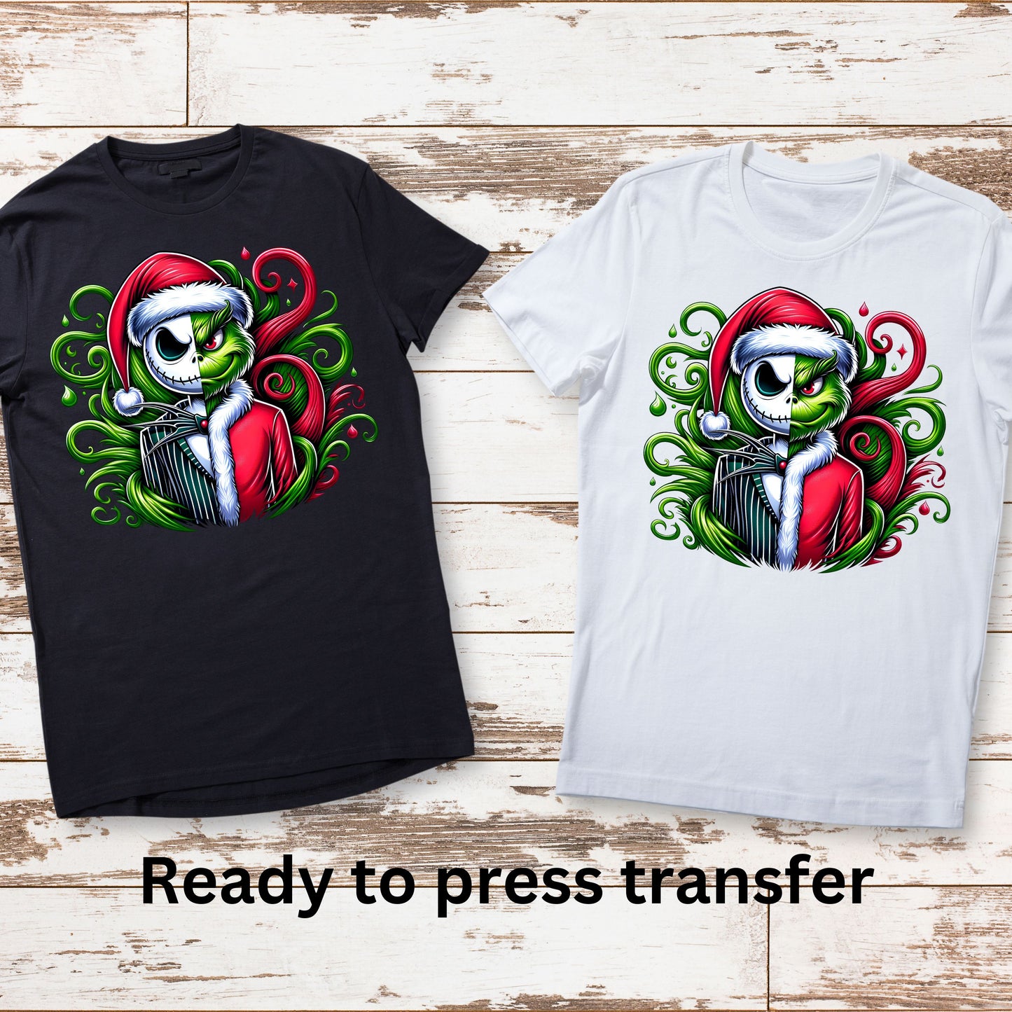 DTF ready to press transfer. Jack Grin Mash Up Merry Christmas. Direct to film heat press transfer. DTF Print, Heat Transfer #11085