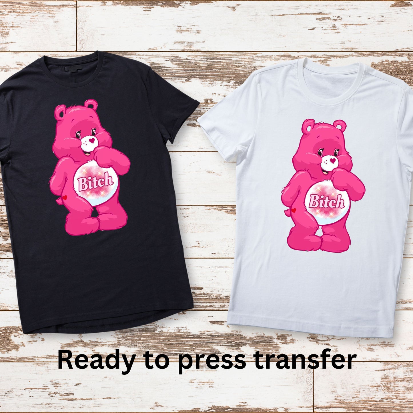 DTF ready to press transfer. Pink Swear Bear Bitch decal, Direct to film heat press transfer. DTF Print, Heat Transfer #11120