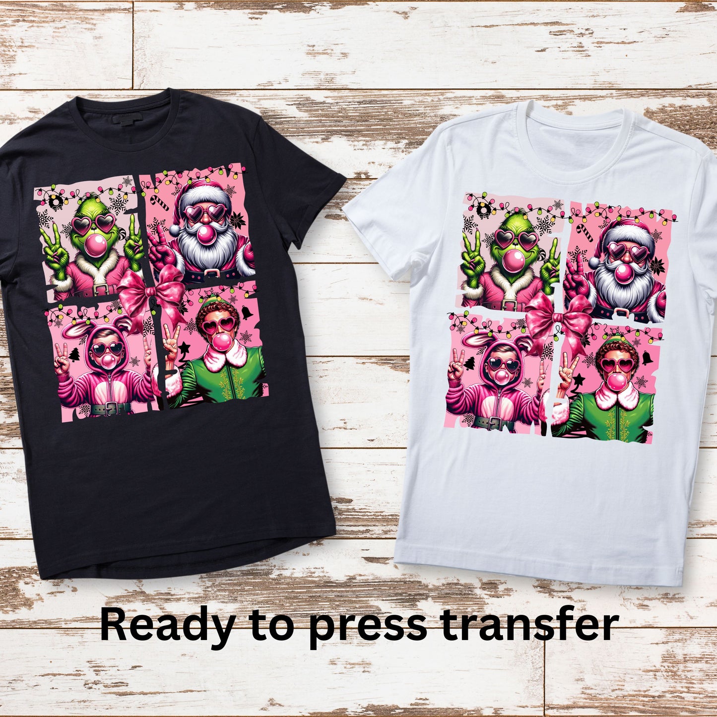 DTF ready to press transfer. Pink movie Christmas. Direct to film heat press transfer. DTF Print, #11176