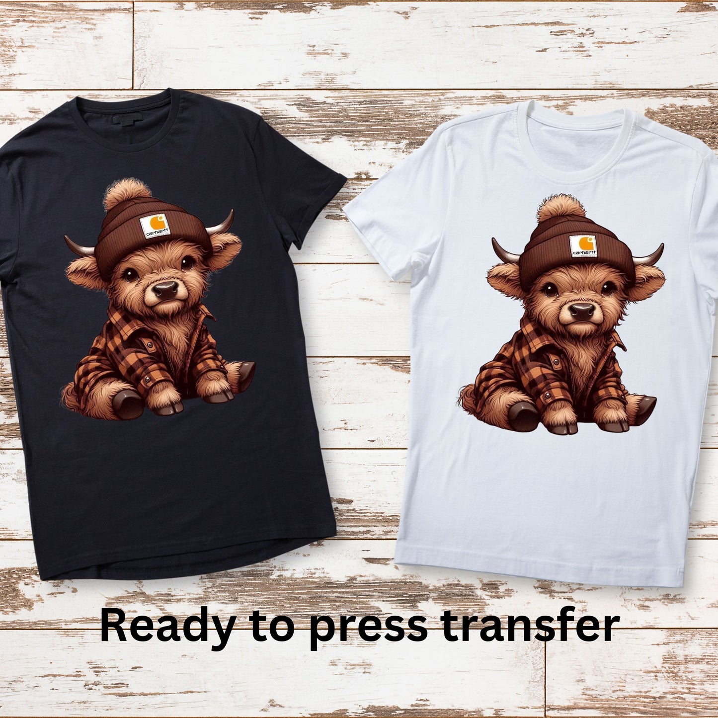 DTF ready to press transfer. Brown Cute Cow with beanie image. Direct to film heat press transfer. DTF Print, Heat Transfer #11240