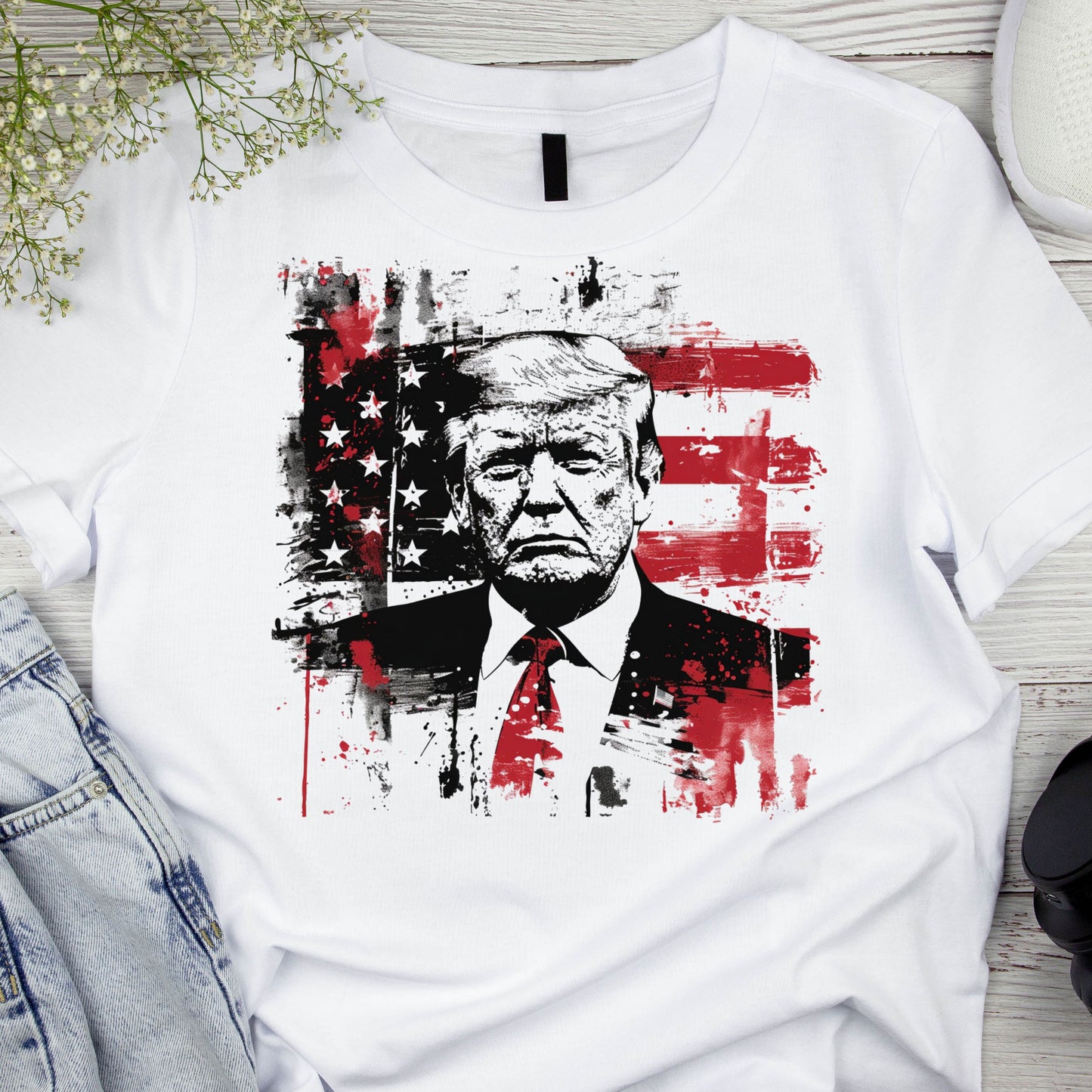 DTF ready to press transfer. Trump distressed look American Flag Patriotic. Direct to film heat press transfer. DTF Print, Heat Transfer #11048