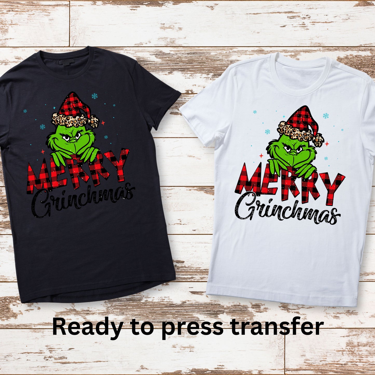 DTF ready to press transfer. Merry Grin mas green guy buffalo check. Direct to film heat press transfer. DTF Print, Heat Transfer #11054