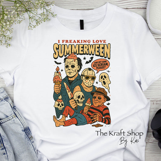 DTF ready to press transfer Summerween I freaking love Summerween Summer Horror saying shirt transfer, DTF Print #11465