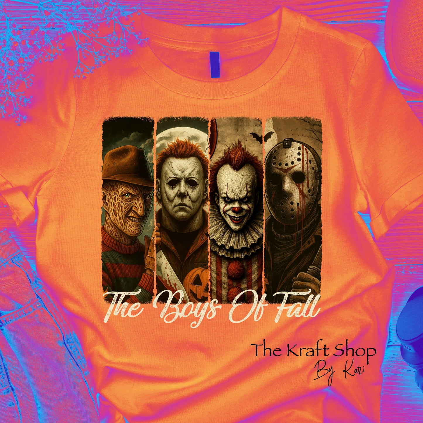 DTF ready to press transfer. The Boys Of Fall Halloween Horror Characters shirt image DTF Print #11512