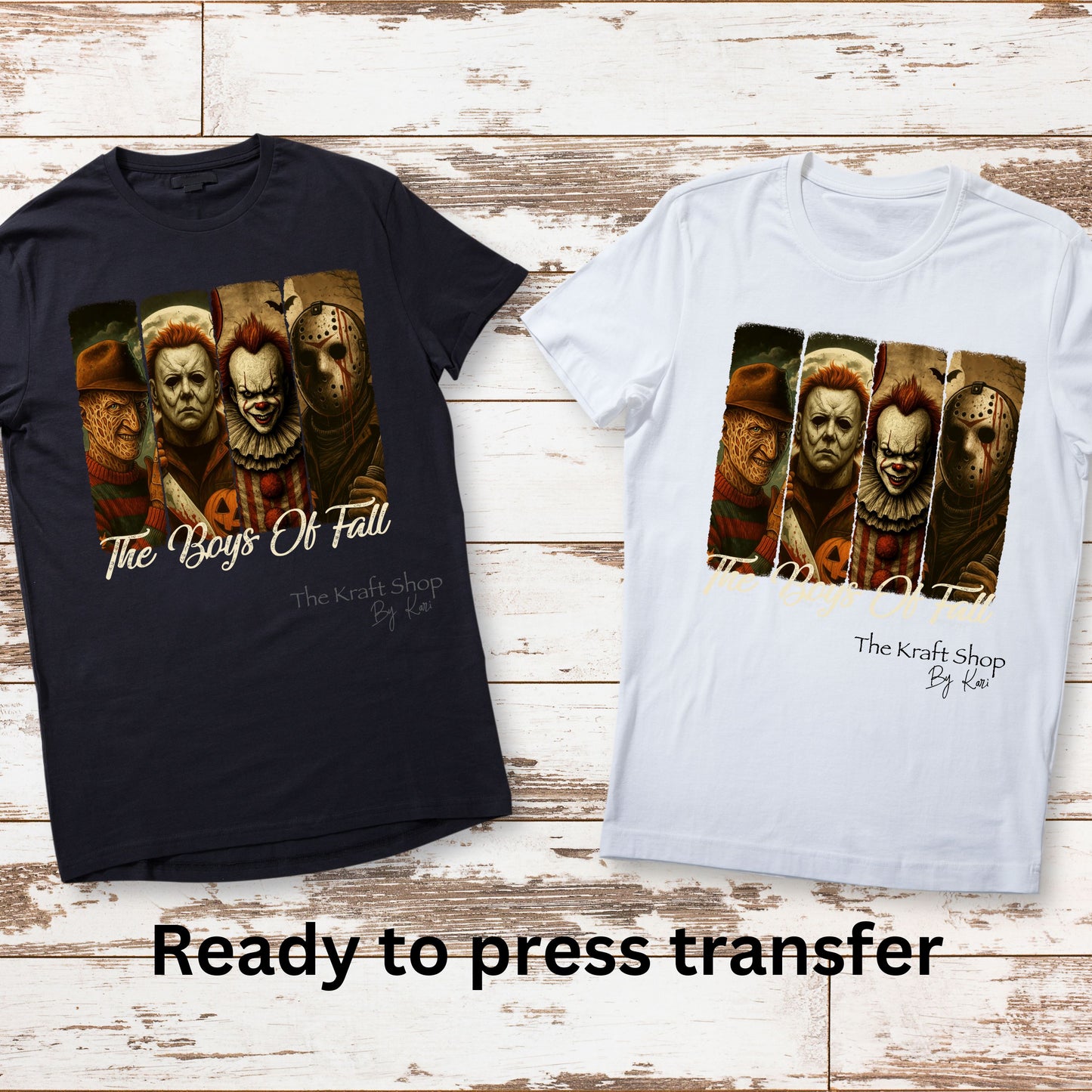 DTF ready to press transfer. The Boys Of Fall Halloween Horror Characters shirt image DTF Print #11512