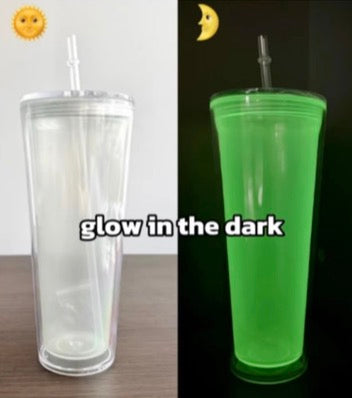 24 oz glow in the dark snow globe blank with stopper and straw