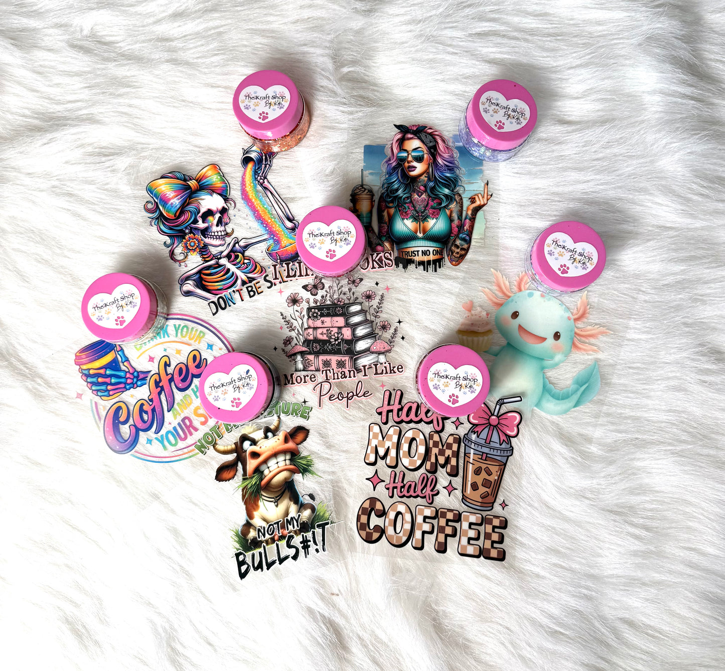 Kari's Krafty Kits Custom glitter mix and (1) UVDTF snow globe kit