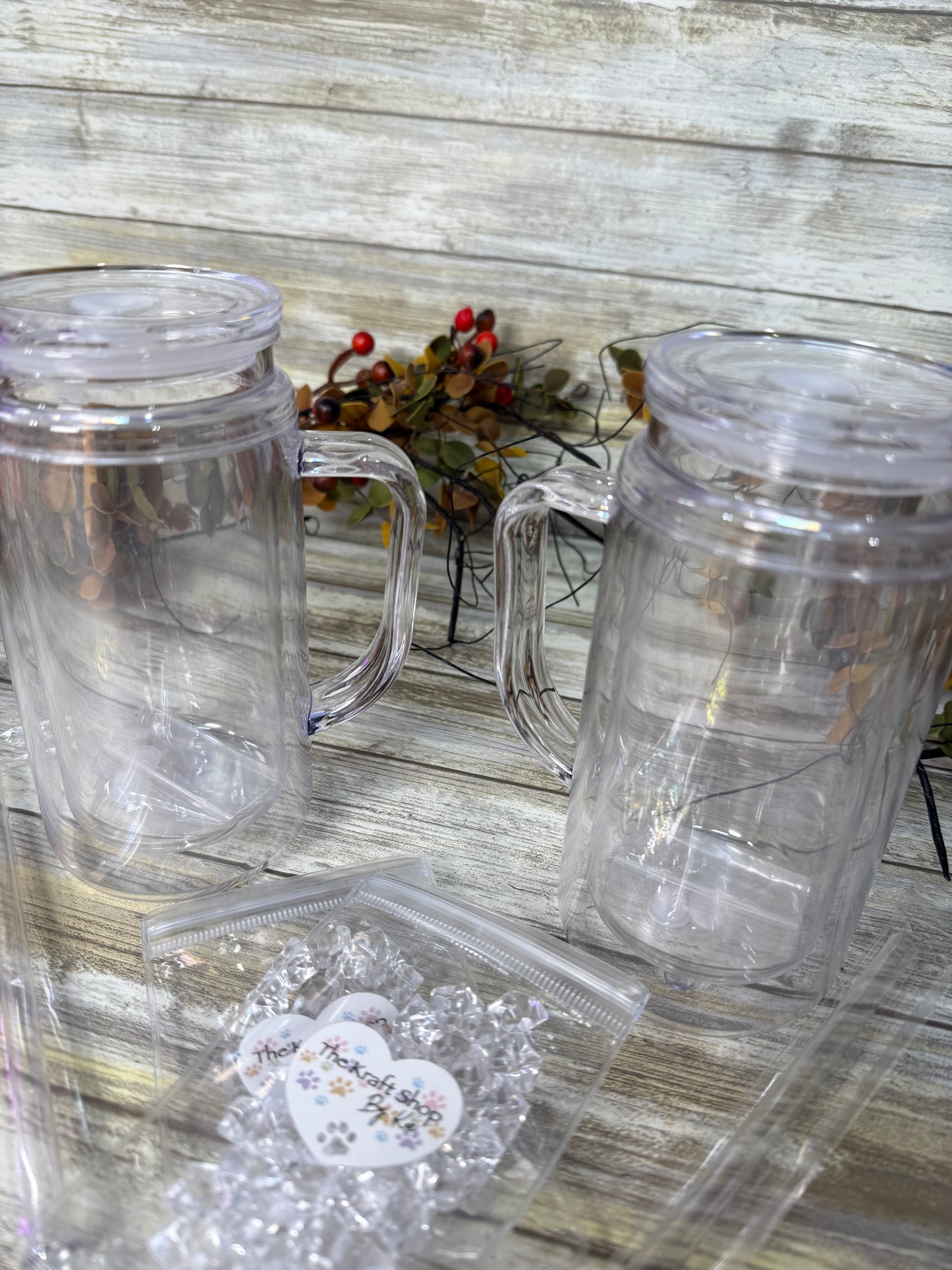 16 oz acrylic snow globe blanks with 1/2 oz bag of fake ice