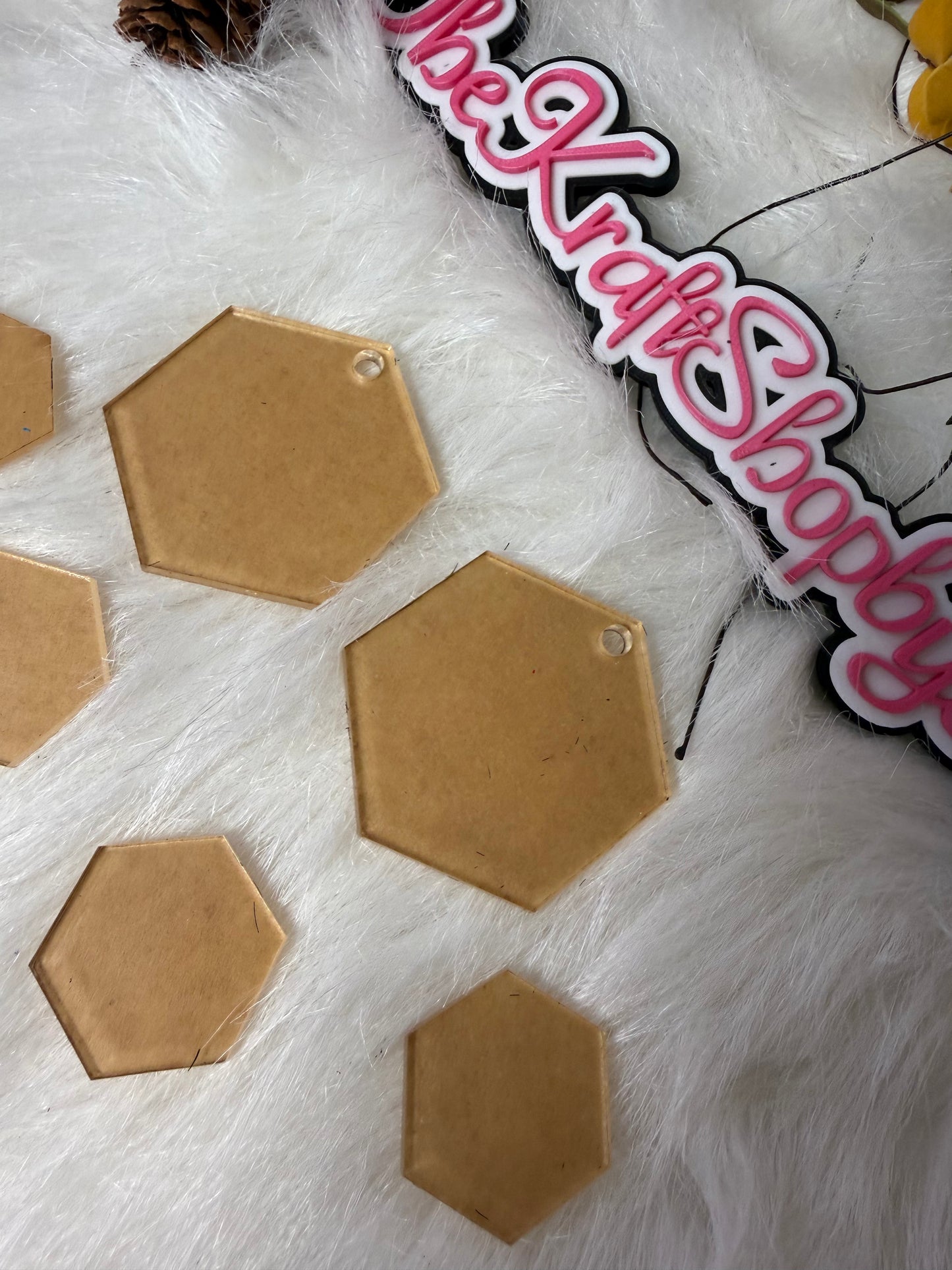 Honeycomb Acrylic shapes used for vinyl, quilting or woodworking. Crafter supply tool. DIY supply. Router templates.