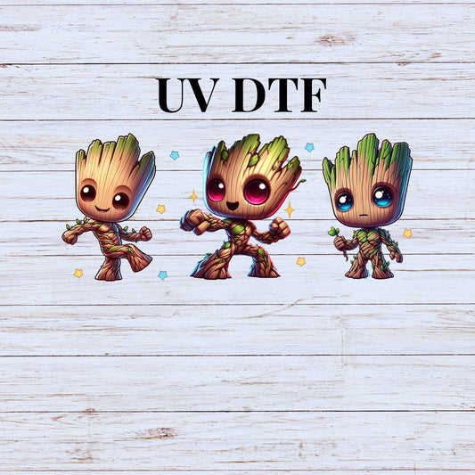 UV DTF Sticker print Baby Groot wrap decal, tumbler decal,  Uv wrap glass can tumbler. #5025