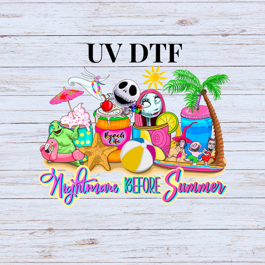 UV DTF Sticker print Halloween Nightmare Before Summer decal, tumbler decal,  Uv wrap glass can tumbler. #7043