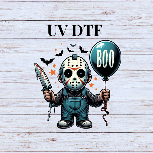 UV DTF Sticker print Boo Jason Halloween decal, tumbler decal, permanent sticker. Uv wrap for glass can tumbler. #7053