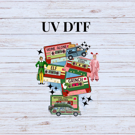 UV DTF Sticker print Christmas Music Cassette decal, tumbler decal, permanent sticker. Uv wrap for glass can tumbler. #7050