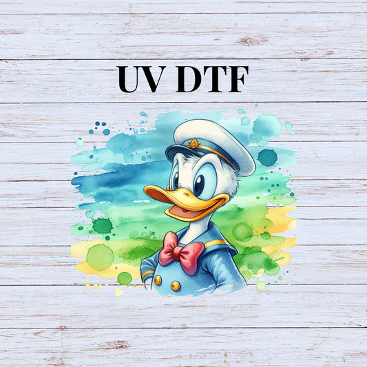 UV DTF Sticker print Donald Watercolor Paint Splash decal, tumbler decal, permanent sticker.  #10082