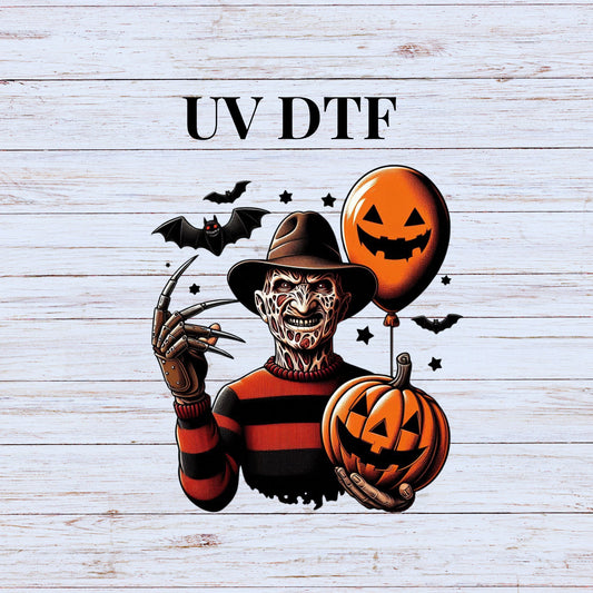 UV DTF Sticker print Freddy Bats Balloon Halloween decal, tumbler decal, permanent sticker. Uv wrap for glass can tumbler. #7056