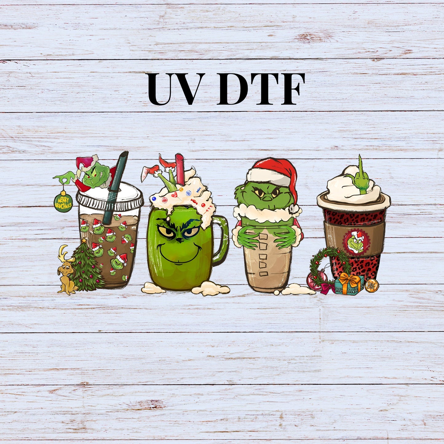 UV DTF Sticker print Grin coffee wrap decal, tumbler decal, permanent sticker. Uv wrap for glass can tumbler. #7046