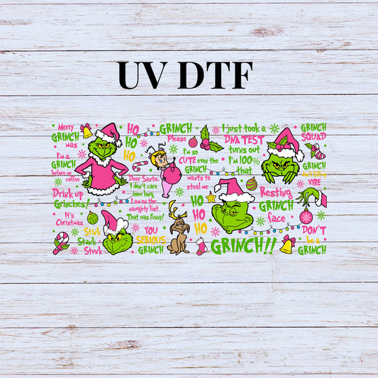 UV DTF Sticker print Grinh Sayings wrap decal, tumbler decal, permanent sticker. Uv wrap for glass can tumbler. #7049