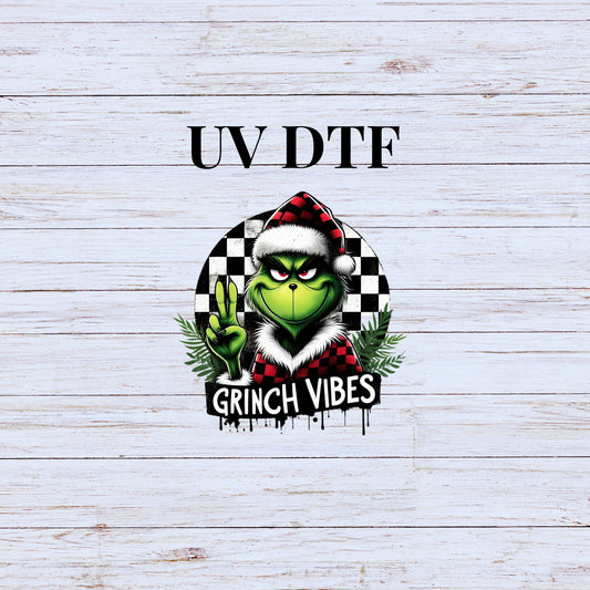 UV DTF Sticker print Grin vibes with Santa hat Merry Christmas decal, tumbler decal, permanent sticker. Uv wrap for glass can tumbler. #7158