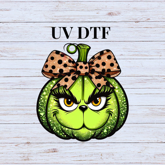 UV DTF Sticker print. Grinh pumpkin decal, tumbler decal. UV wrap for glass can tumbler. #7079