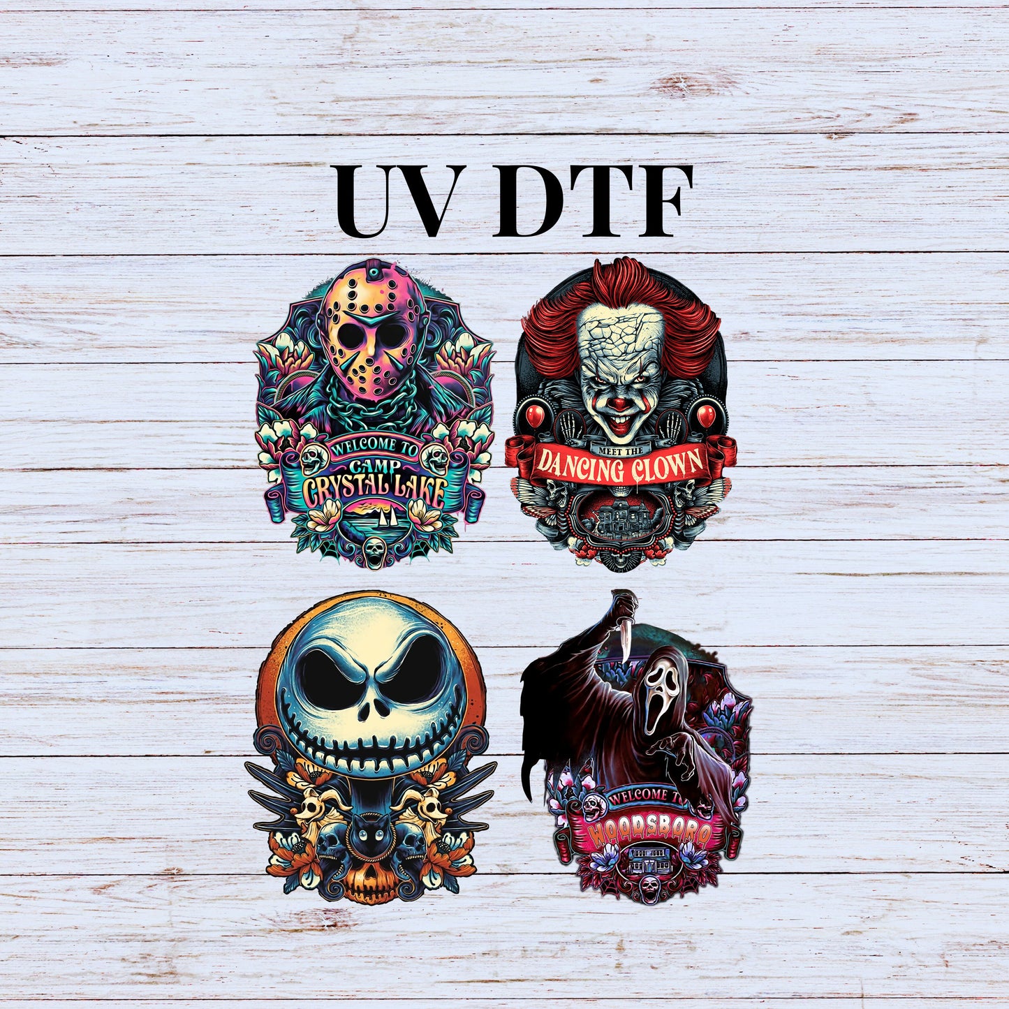 UV DTF Sticker print Horror character label decal, tumbler decal, permanent sticker. Uv wrap for glass can tumbler. #7069