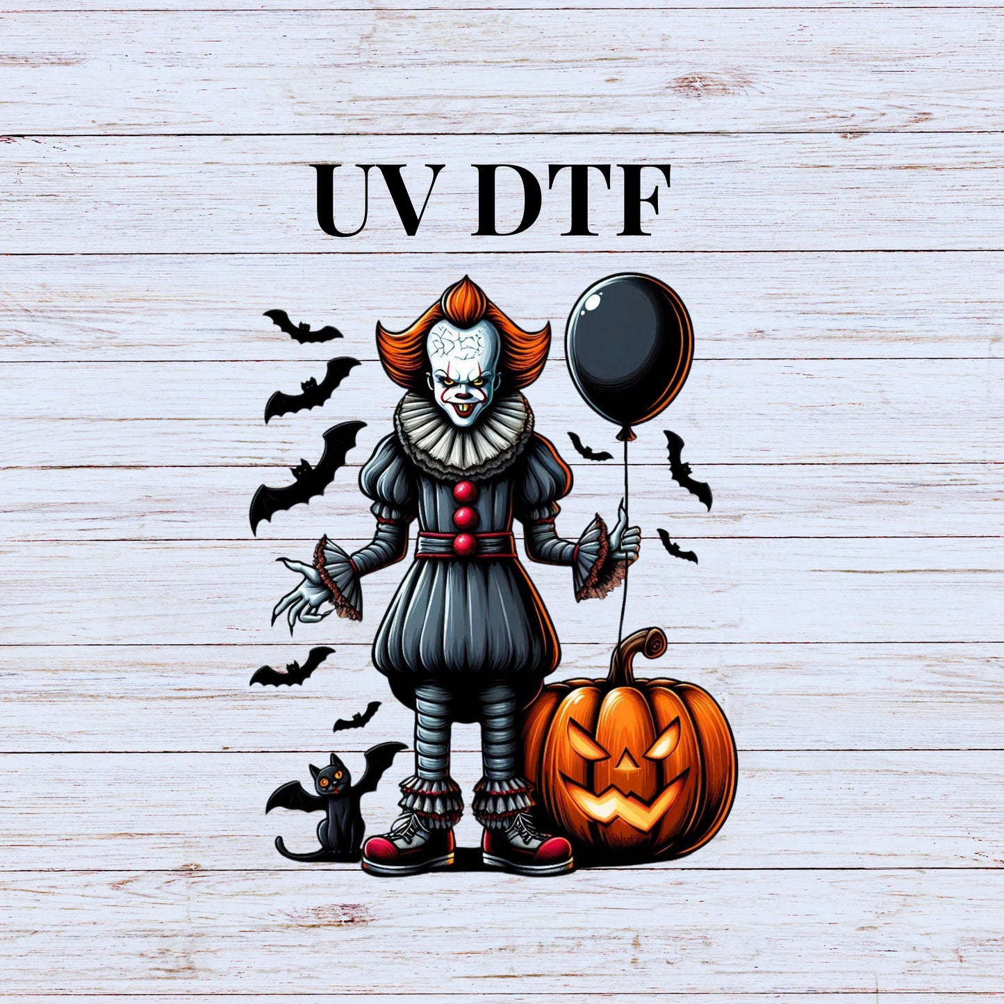 UV DTF Sticker print It pumpkin bats Halloween decal, tumbler decal, permanent sticker. Uv wrap for glass can tumbler. #7055