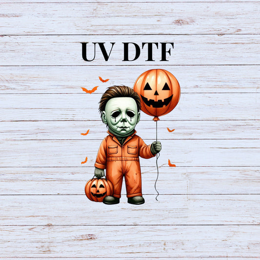 UV DTF Sticker print Michael Balloon Halloween decal, tumbler decal, permanent sticker. Uv wrap for glass can tumbler. #7054