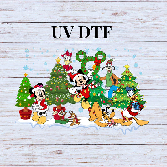 UV DTF Sticker print. Mick and friends Christmas decal, tumbler decal. UV wrap for glass can tumbler.#7091