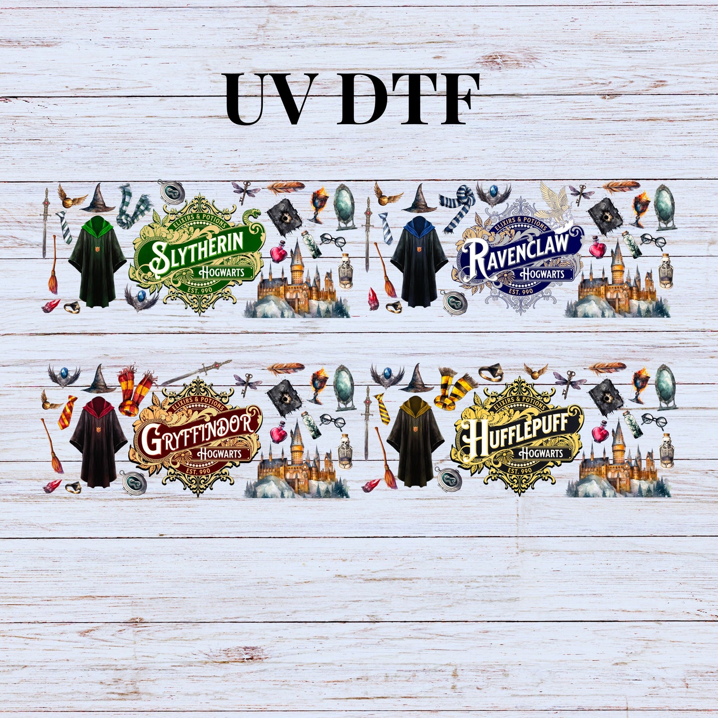 UV DTF Sticker print HP wizard Houses wrap decal, tumbler decal, permanent sticker. Uv wrap for glass can tumbler. #5169