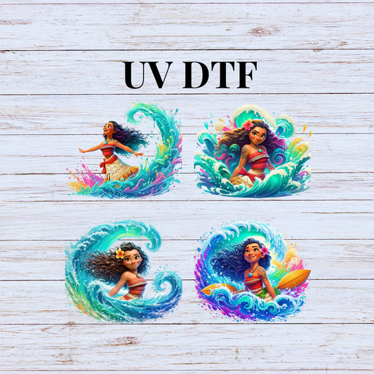 UV DTF Sticker print Moana bundle of 4 elements decal, tumbler decal,  Uv wrap glass can tumbler. #10065