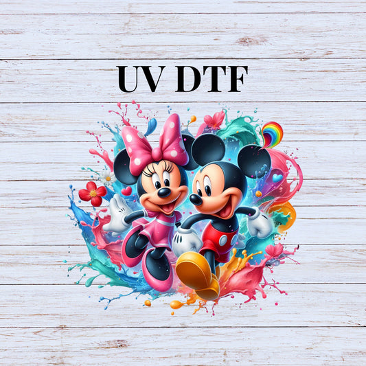 UV DTF Sticker print Mouse couple Paint Splash decal, tumbler decal, permanent sticker.  #10081