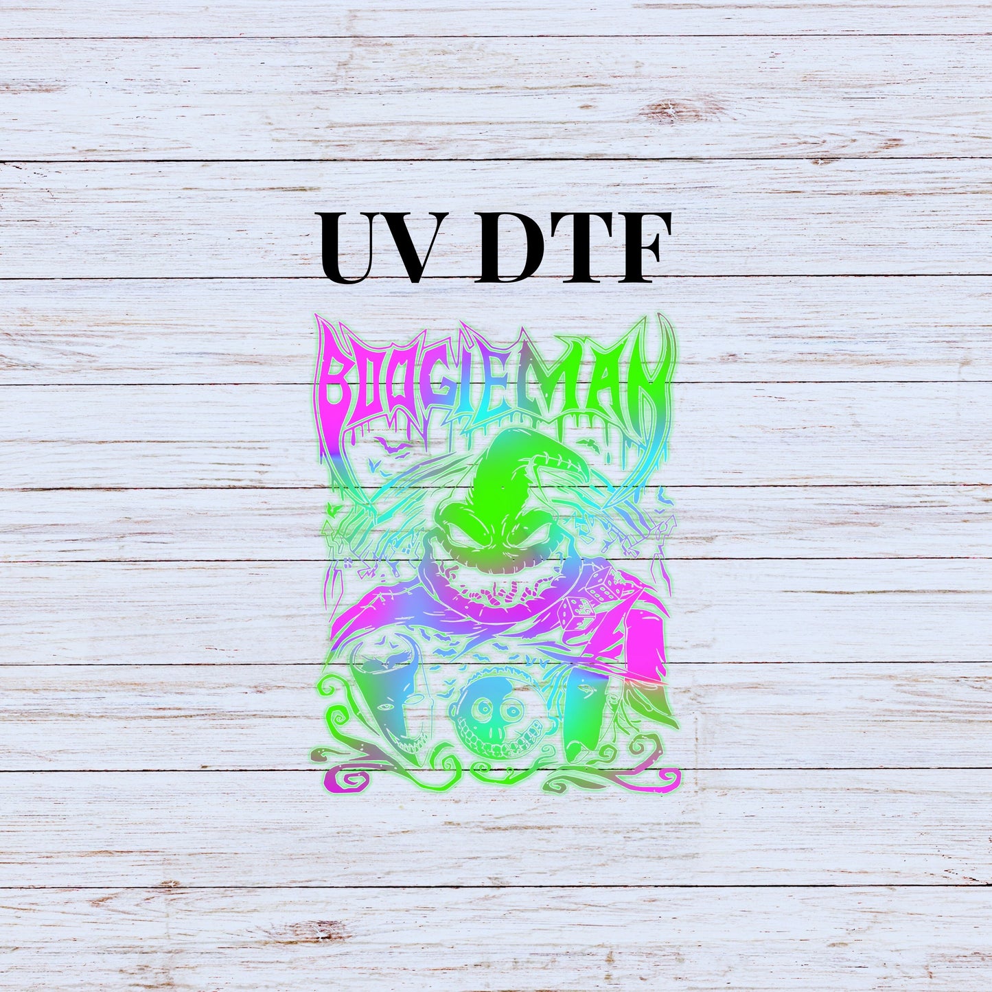 UV DTF Sticker print  Neon Boogie Man Halloween decal, tumbler decal, permanent sticker. Uv wrap for glass can tumbler. #7164