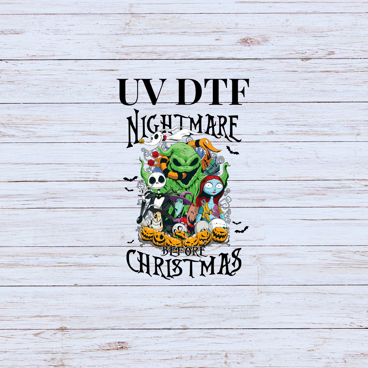 UV DTF Sticker print  Nightmare Christmas Halloween decal, tumbler decal, permanent sticker. Uv wrap for glass can tumbler. #7165