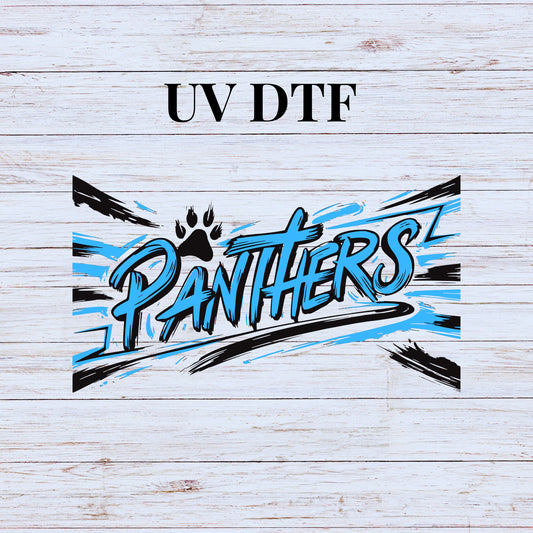 UV DTF Sticker print. Panthers Carolina Blue Splash decal, tumbler decal. UV wrap for glass can tumbler.#4248