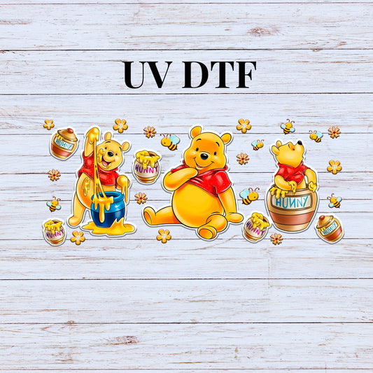 UV DTF Sticker print Pooh Honey decal, tumbler decal,  Uv wrap glass can tumbler. #5069