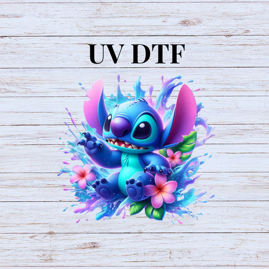 UV DTF Sticker print Purple character Splash decal,  Stith tumbler decal,  Uv wrap glass can tumbler. #5055