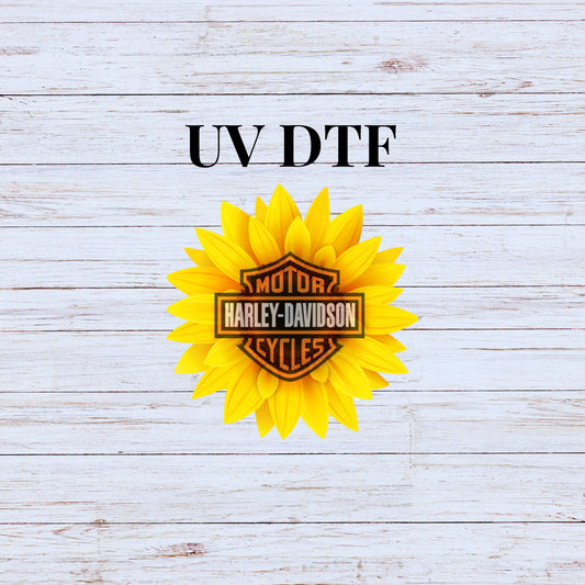 UV DTF Sticker print Sunflower Harl motorcycle rider decal, tumbler decal, permanent sticker. Uv wrap for glass can tumbler. #9018