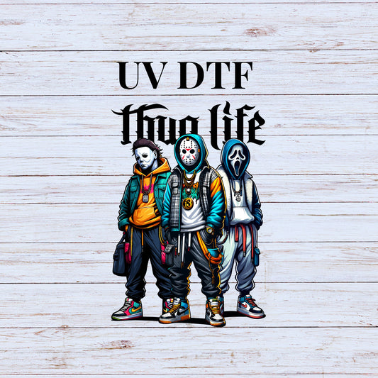 UV DTF Sticker print. Thug Life horror character decal, tumbler decal. UV wrap for glass can tumbler. #7008